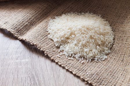 Jasmine rice on sackの写真素材