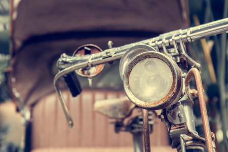 closeup  Bike Front-light of Tricycle bicycle taxiの写真素材