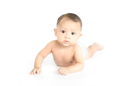 Baby boy portrait isolated on white background.の写真素材