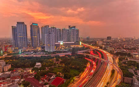 Jakarta, Indonesia - May 8, 2019 : Stunning view in the Taman Anggrek Mall in the dusk, just enjoy your golden hourのeditorial素材