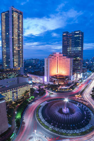 Jakarta, Indonesia - March 6, 2019 : Bundaran HI as downtown in the capital city Jakarta, it's so beautiful in the nightのeditorial素材
