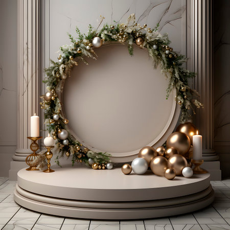 Christmas wreath in classic interior. 3D render. Christmas background.の素材