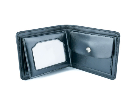 Black leather wallet isolated on white background, concept business financial and shopping