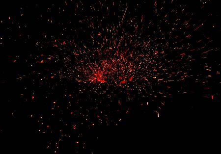 fire flames with sparks on black backgroundの写真素材