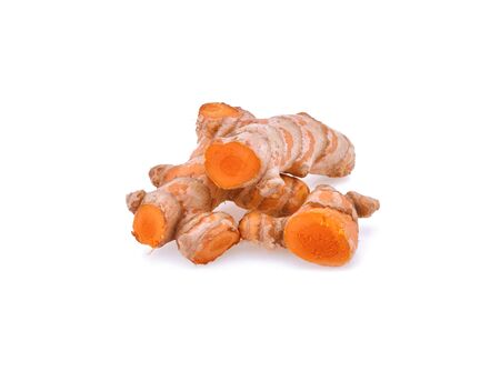 Turmeric roots on white backgroundの写真素材