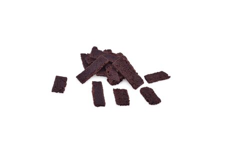 chocolate pieces isolated on white backgroundの写真素材