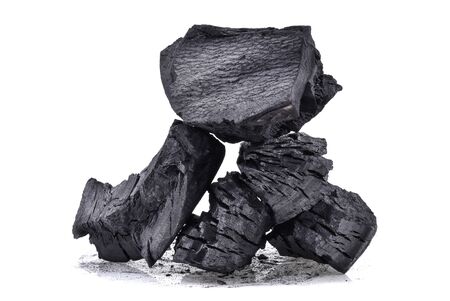 Natural wood charcoal, traditional charcoal or hard wood charcoal isolated on white backgroundの写真素材