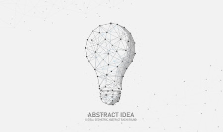 Vector incandescent bulbs with geometric lines It's a business idea. Low poly outline and dots Small white dots on a gray background Idea with triangle geometric origami light bulb abstractのイラスト素材