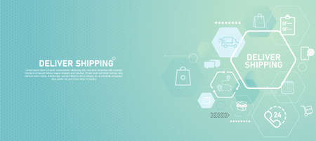 Geometric hexagon background, concept of delivery with vector iconのイラスト素材