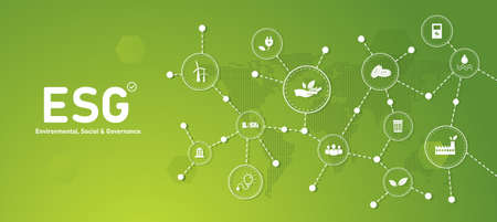 Sustainable business or green business vector illustration background with connection icon concept related to environmentally friendly environmental icon set. Web and Social Header Banners for ESG.のイラスト素材