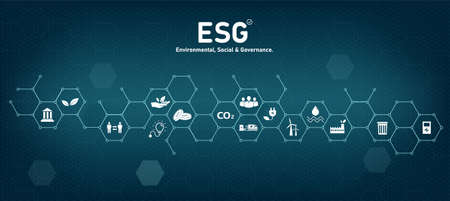 ESG banner icon concept - environmental, social and governance in sustainable and ethical business about networking and corporate connections. information solution banner vectorのイラスト素材