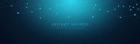 low poly global connection vector banner design with line and dots Abstract geometric digital backgroundのイラスト素材
