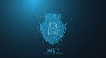 Low poly security shield lock in polygon style. future technology concept internet privacy or cyber defense vector illustration antivirusのイラスト素材