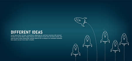 A different approach - different ideas of rockets. A group of rockets flying and with each other flying in a different way.のイラスト素材