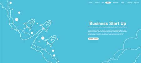Startup background rocket ship launch concept product Rocket in the sky Among the aries In a blue background&#x9;のイラスト素材