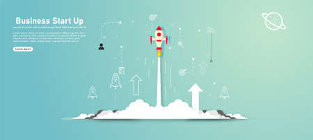 Rocket launched on cloud and blue sky filled with stars, universe with paper art, craft model....