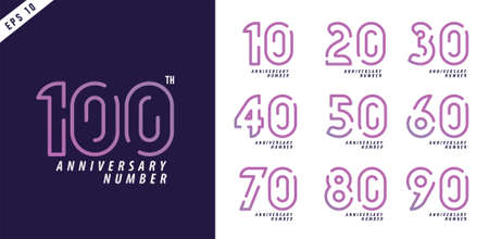 Anniversary and date numbers set modern numeral symbol design for 10-100 poster vector illustrationのイラスト素材