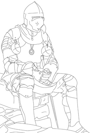 knight in out line のイラスト素材