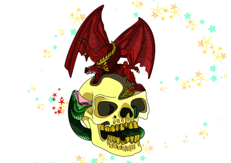 Skull with a dragon coloredのイラスト素材