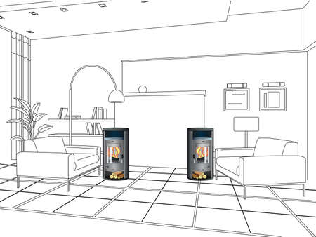 Nice big fireplace in the large room.のイラスト素材