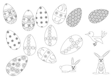 A container full of beautiful large painted Easter eggs,のイラスト素材