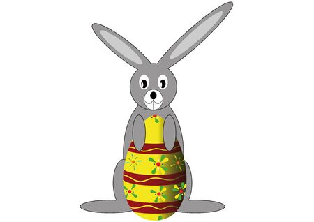 Lots of beautiful large, painted, Easter eggs and the Easter bunny.のイラスト素材