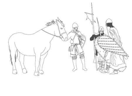 Armed Vikings in armor and on horsebackのイラスト素材