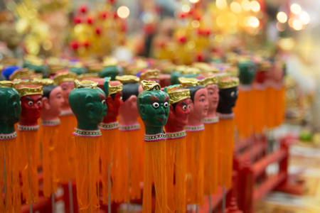 Chinese soldiers sculpture. Selective focus on Chinese soldiers sculpture at the shrine during vegetarian festival ,Phuket ,blurred background ,bokehの写真素材
