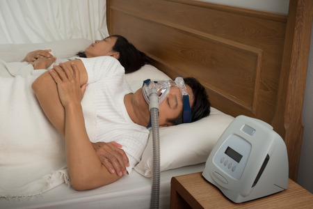 Sweet dream during long deep sleep.Continuous positive airway pressure  ,CPAP therapy.Happy and...