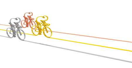Cycle race sport competition championship concept. Abstract gold silver and bronze bicycles racers as symbol of sporting competition and winning background template for illustrating bicycle racingの写真素材
