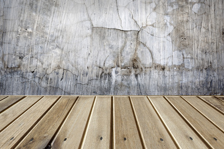 wood floor and concrete wall texture backgroundの写真素材