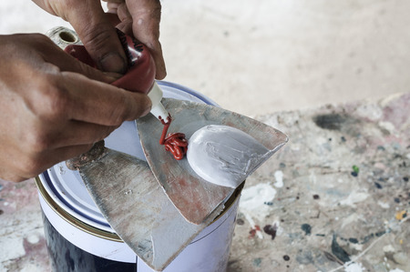 Car paint repair series : Working on puttyの写真素材