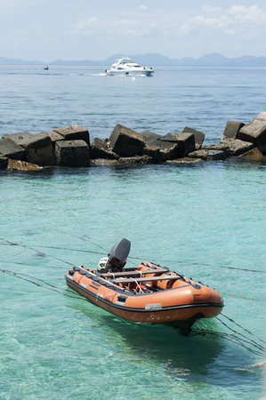 Inflatable Boat on the seaの写真素材