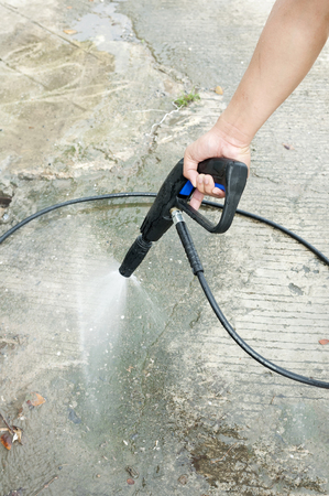 Floor cleaning with high pressure water jetの写真素材
