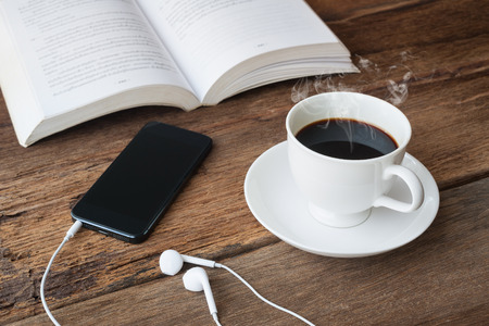 coffee cup on wooden tableの写真素材
