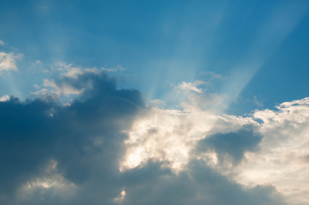 evening scene of cloud and sky with sun beam lightの写真素材