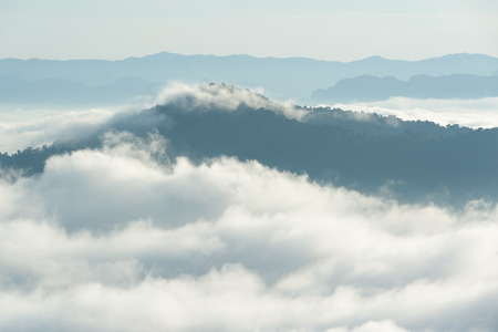 Fog and cloud mountain valley spring landscapeの写真素材