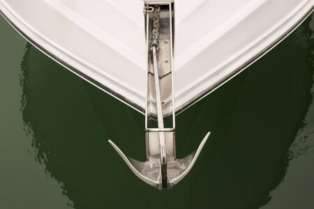 silver anchor boat with top view