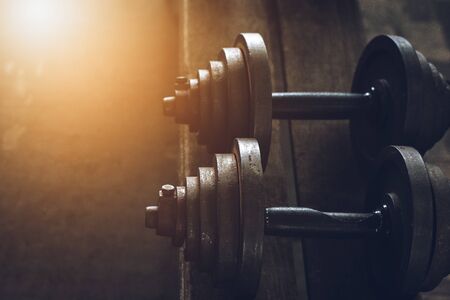 Old Dumbbell in Gym  with process Retro color style