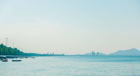 Calm Sea Ocean And Blue Clear Sky Background.の写真素材