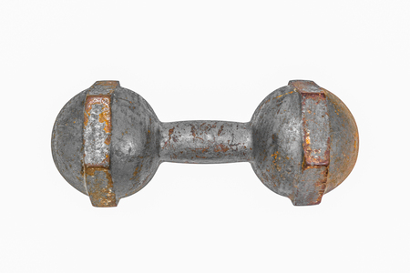 Dumbbell old dirty and rusty isolated white backgroundの写真素材