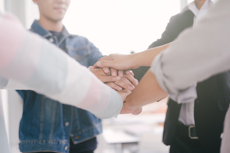people team stack hands support teamworkの写真素材