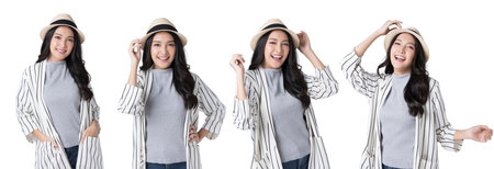 Young Asian woman in sun hat, travel concept  Isolate die cut on transparent backgroundの写真素材
