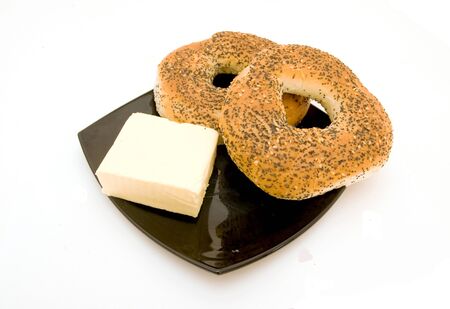 bread and butter on plate の写真素材