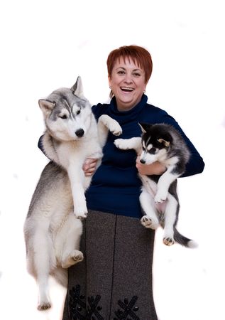 woman with dogsの写真素材