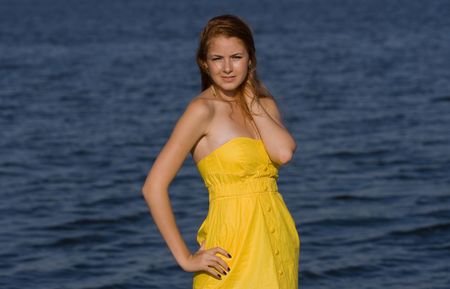 pretty girl on the beachの写真素材