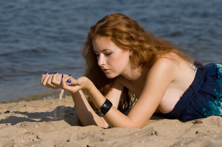 pretty girl on the beachの写真素材