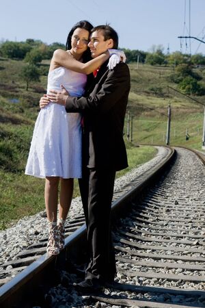 portrait of young beautiful bride in summer outdoorの写真素材