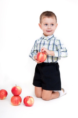 cute little boy isolated on whiteの写真素材