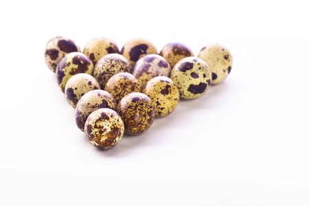 Quail eggs on white background